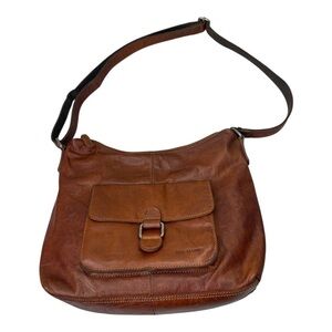 Jack Georges Brown Buffalo Leather Voyager Zip Crossbody Bag w/ Canvas Strap